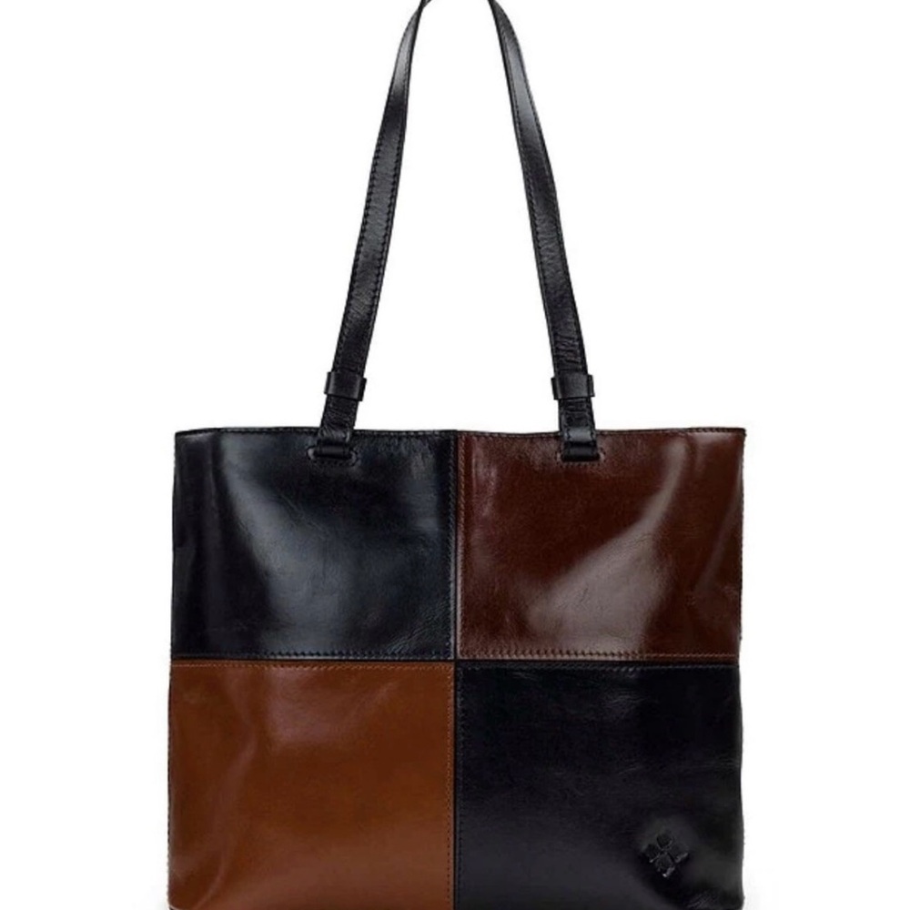 Patricia Nash Black and Brown Color-block Leather Tote